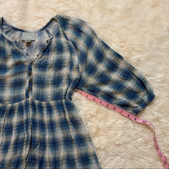 Anthropologie Maeve Blouse Cavalon Babydoll Peplum Flowy Plaid Blue XS - Picture 10 of 12